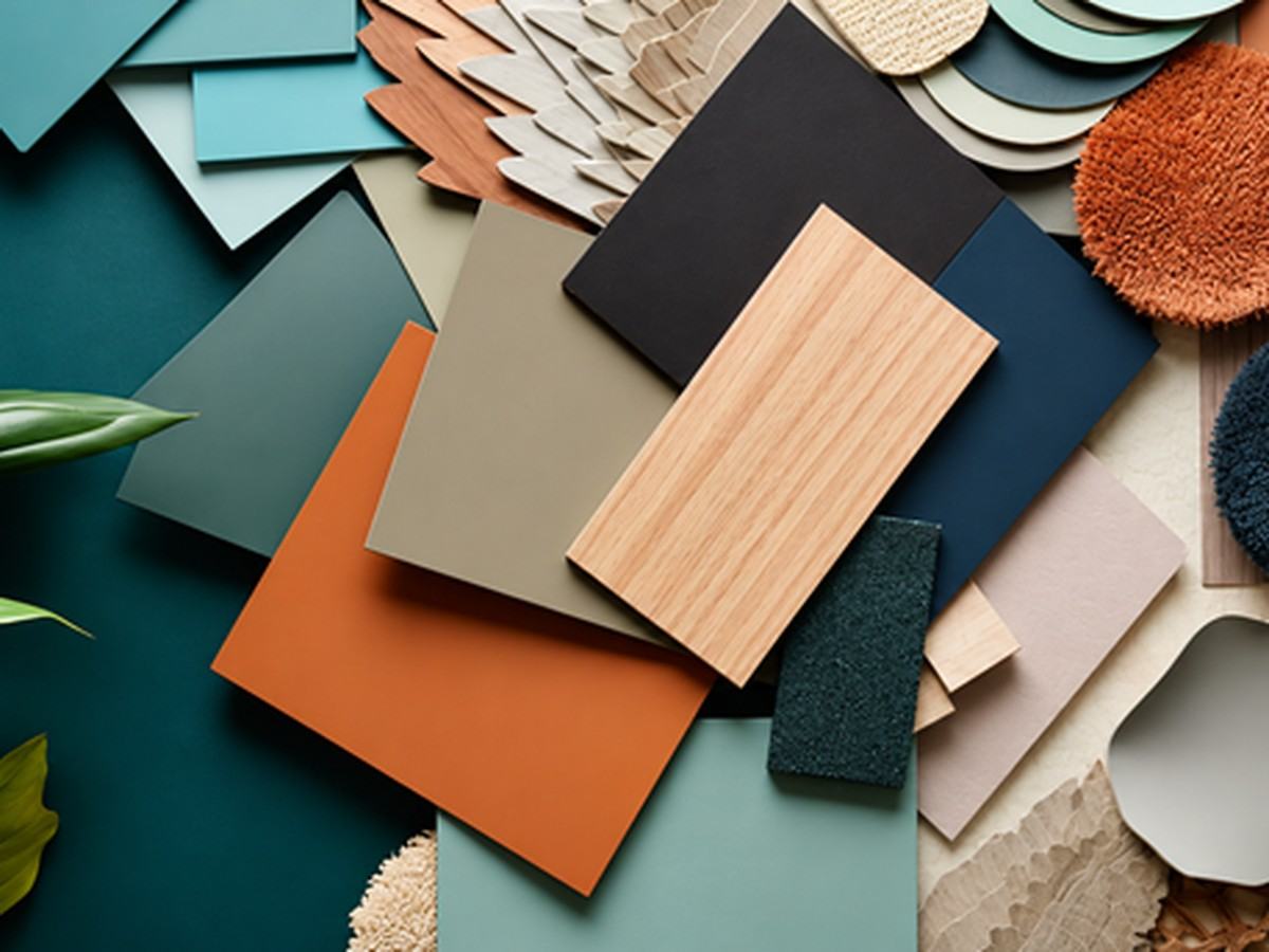 Renovation material samples and finishes displayed in showroom for homeowner selection