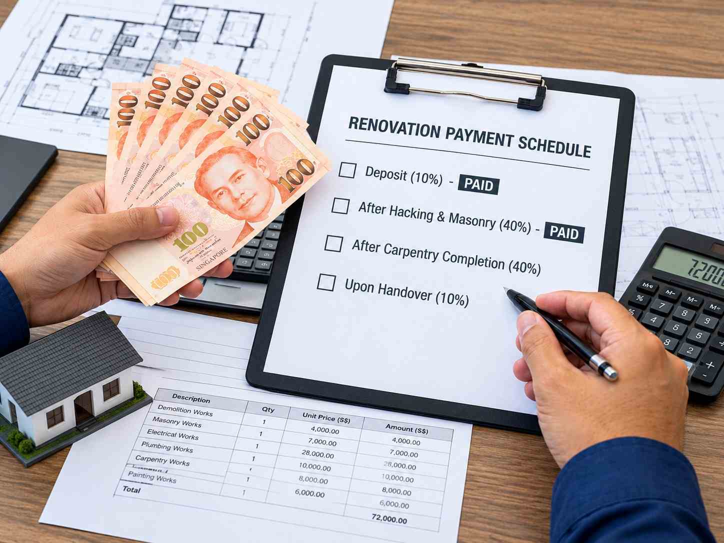 Singapore renovation payment schedule: milestone-based payment structure tied to project progress